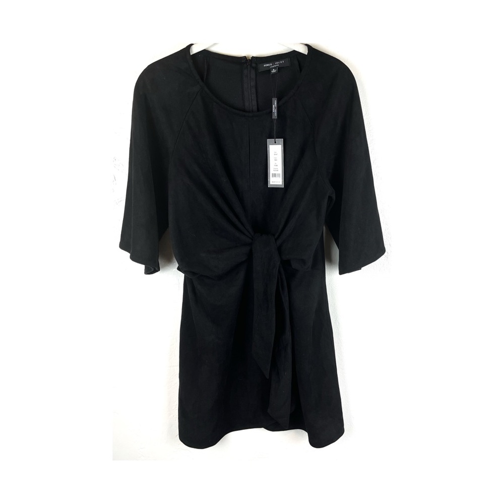 ROMEO & JULIET Couture Black Dress Tie Front Optic 1/2 Arm Cocktail Party M NWT